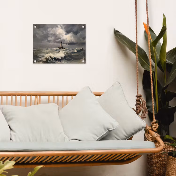 Vuurtoren - Golven - Storm tuinposter los doek klein -sfeer7