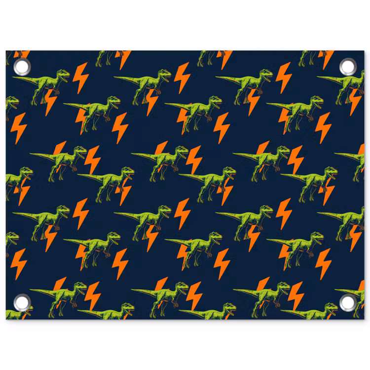 Bliksemschichten - Oranje - Dinosaurussen tuinposter los doek klein -3d
