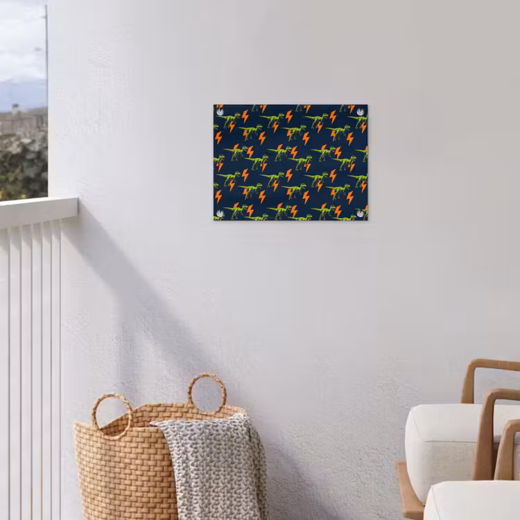 Bliksemschichten - Oranje - Dinosaurussen tuinposter los doek klein -sfeer8