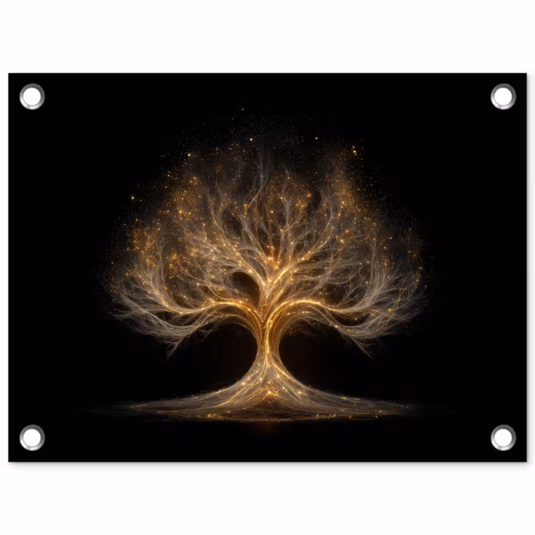 Lichtjes - Boom - Abstract - Zwart tuinposter los doek klein -3d