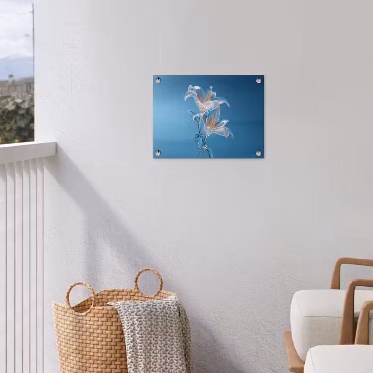 Lelies - Blauw - Glazen tuinposter los doek klein -sfeer8