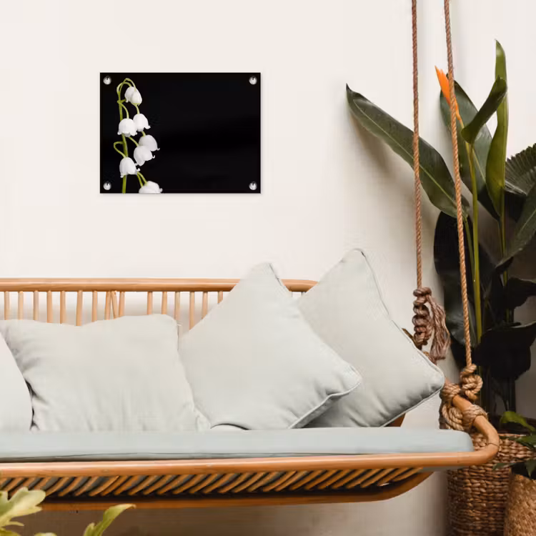 Lelietjes van dalen - Bloemen - Zwart - Flora tuinposter los doek klein -sfeer7
