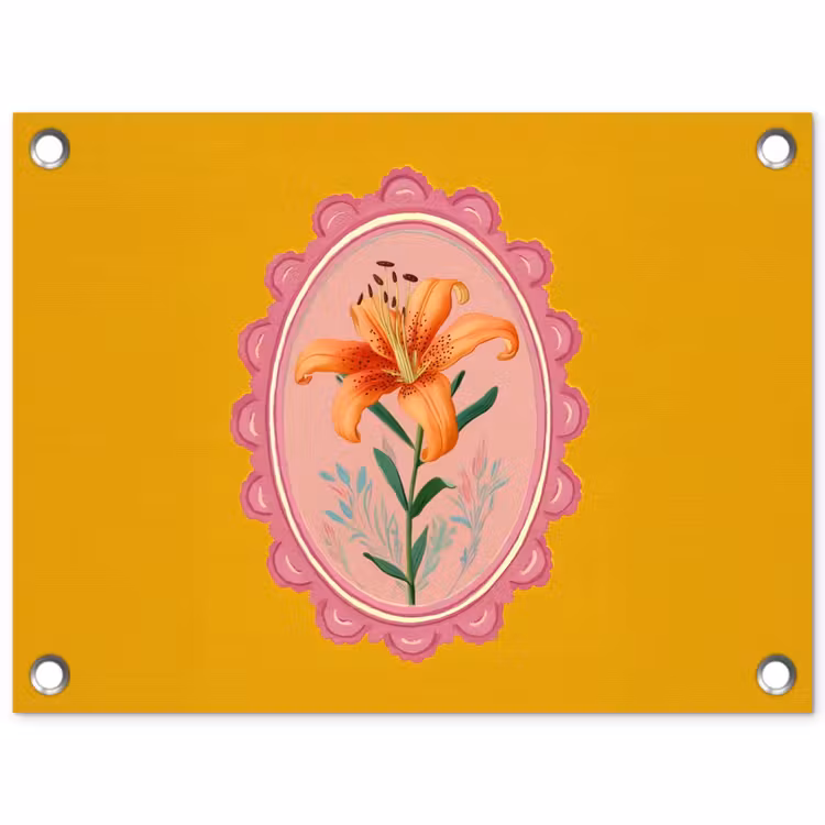 Lelie - Oranje - Lijst - Ovaal tuinposter los doek klein -3d