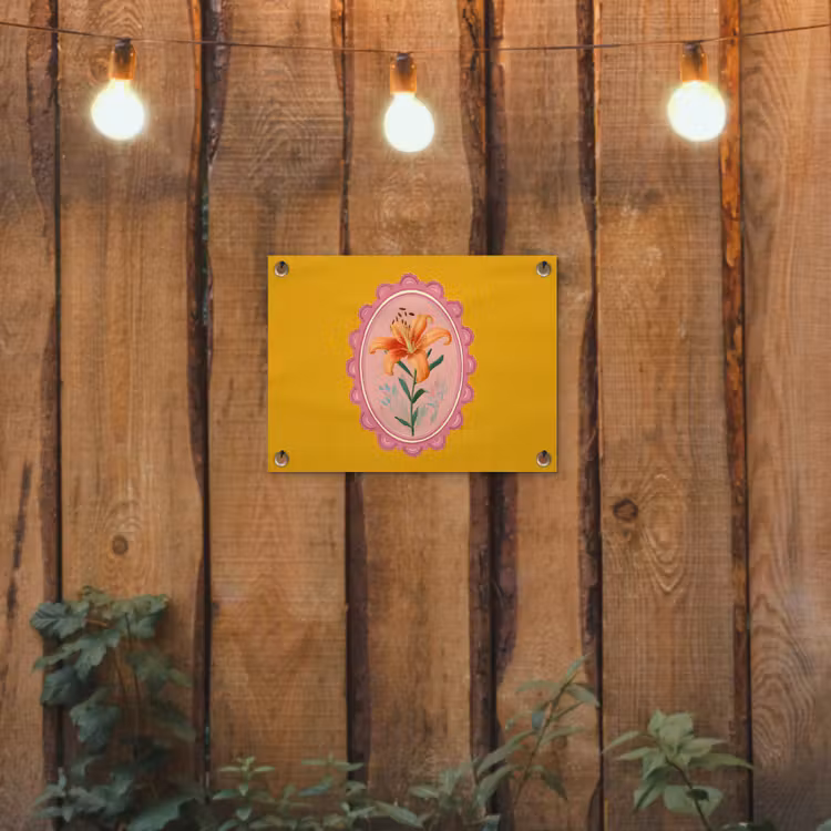 Lelie - Oranje - Lijst - Ovaal tuinposter los doek klein -sfeer1