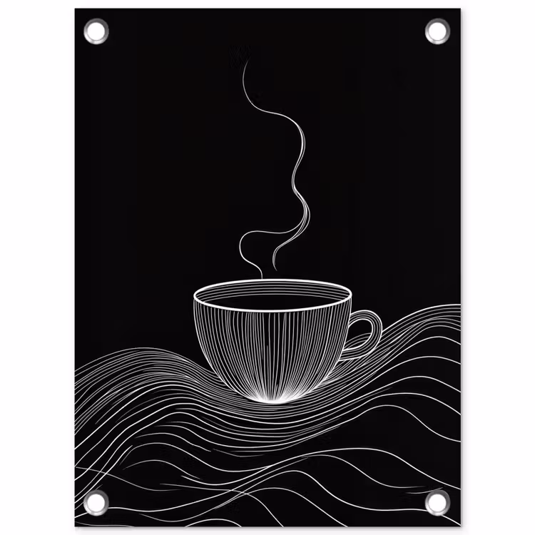 Lijntekening - Koffiekop - Zwart tuinposter los doek klein -3d