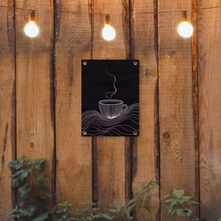 Lijntekening - Koffiekop - Zwart tuinposter los doek klein -sfeer1