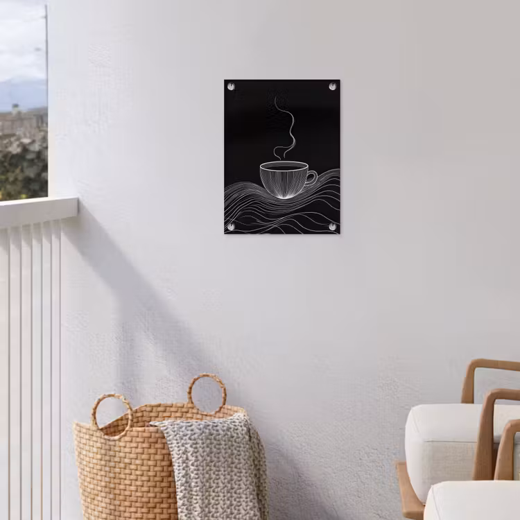 Lijntekening - Koffiekop - Zwart tuinposter los doek klein -sfeer8