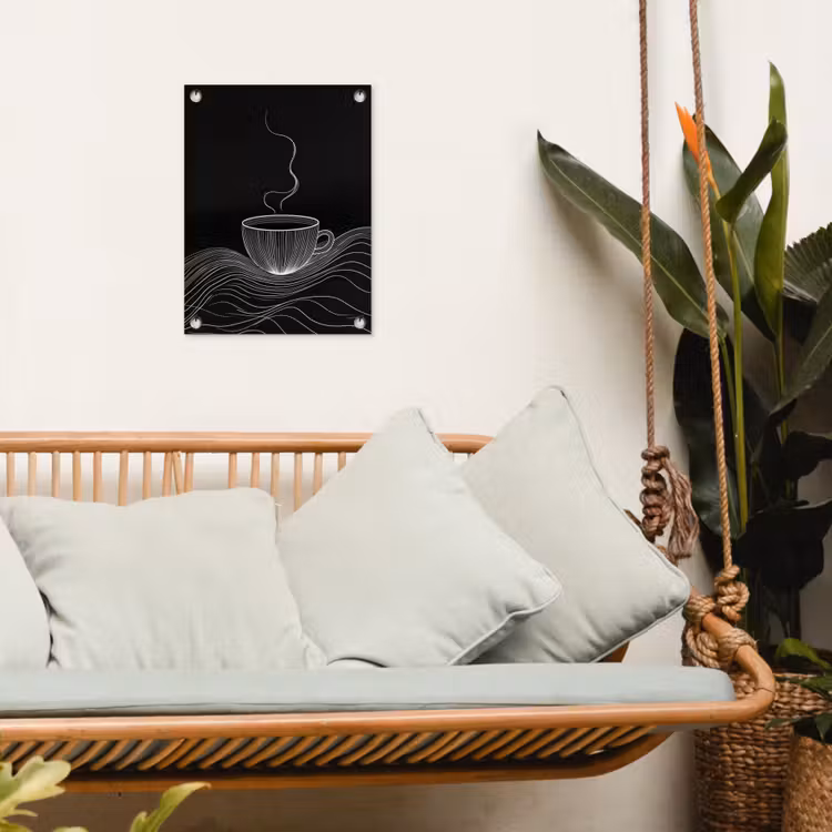 Lijntekening - Koffiekop - Zwart tuinposter los doek klein -sfeer7