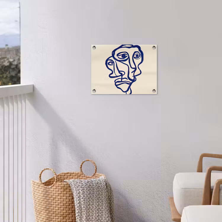Lijntekening - Overlappende gezichten - Donkerblauw tuinposter los doek klein -sfeer8