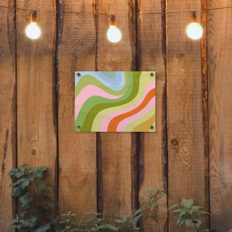 Lijnen - Pasteltinten - Golvend tuinposter los doek klein -sfeer1