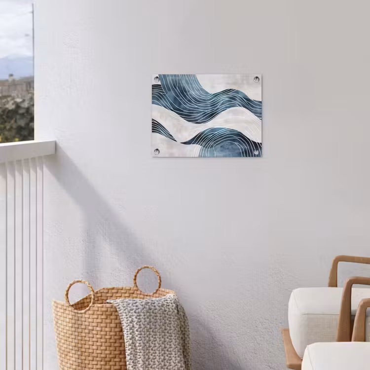 Lijnen - Golven - Abstract - Blauw tuinposter los doek klein -sfeer8