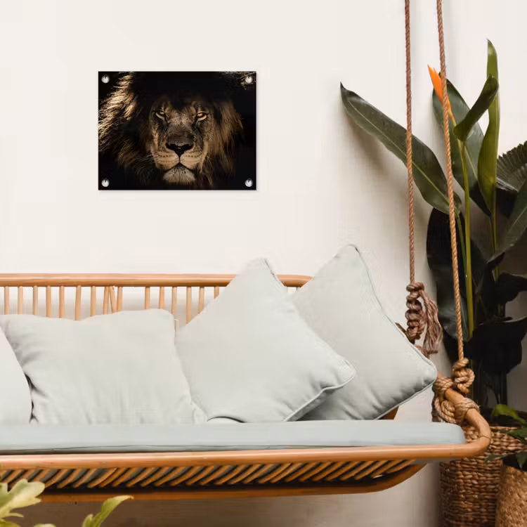 Leeuw - Dieren - Zwart - Portret tuinposter los doek klein -sfeer7