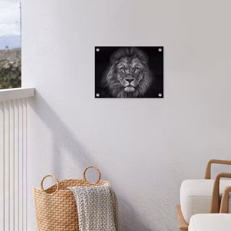 Leeuw - Dieren - Zwart - Wit tuinposter los doek klein -sfeer8