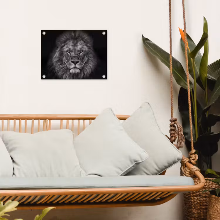 Leeuw - Dieren - Zwart - Wit tuinposter los doek klein -sfeer7