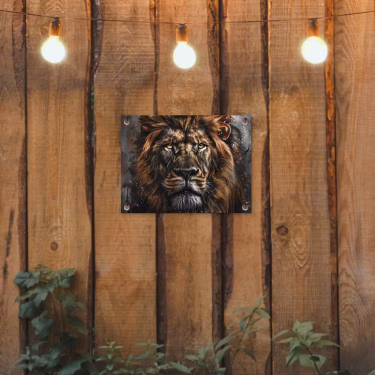 Leeuw - Dieren - Portret - Zwart - Luxe tuinposter los doek klein -sfeer1