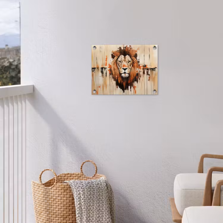 Leeuwenkop - Lijnen - Crème tuinposter los doek klein -sfeer8