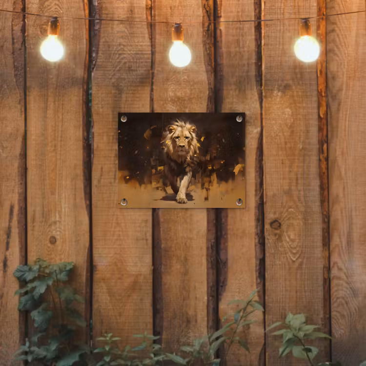Leeuw - Geschilderd - Abstract - Goud tuinposter los doek klein -sfeer1