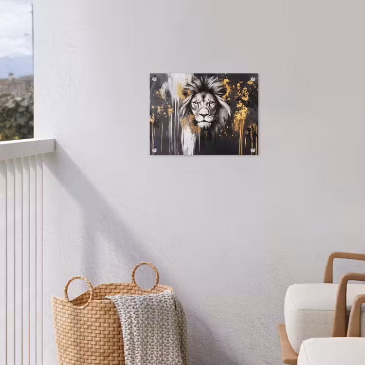 Leeuw - Portret - Verfspatten - Grijs tuinposter los doek klein -sfeer8