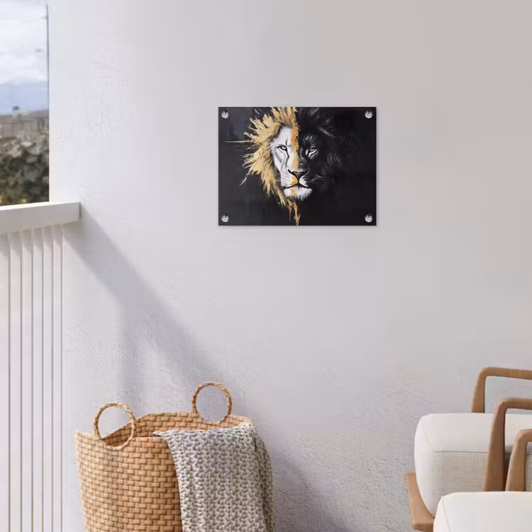 Leeuw - Gesplitst - Zwart - Lijn tuinposter los doek klein -sfeer8