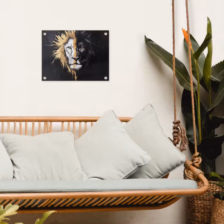 Leeuw - Gesplitst - Zwart - Lijn tuinposter los doek klein -sfeer7