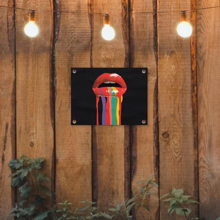 Lippen - Kleuren - Zwart tuinposter los doek klein -sfeer1