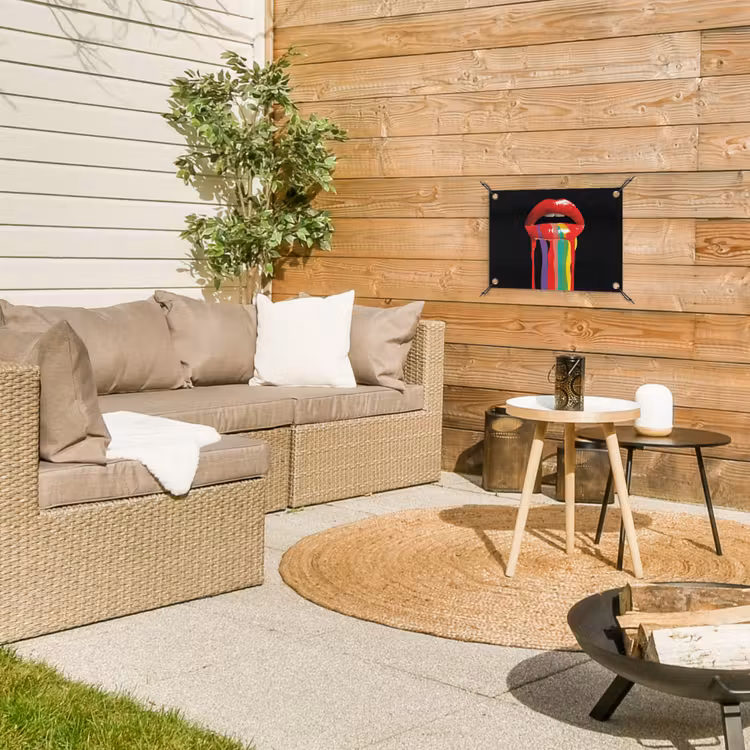 Lippen - Kleuren - Zwart tuinposter los doek klein -sfeer4