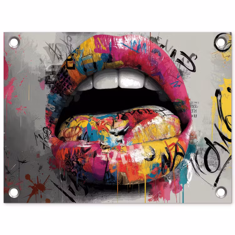 Lippen - Graffiti - Expressief tuinposter los doek klein -3d