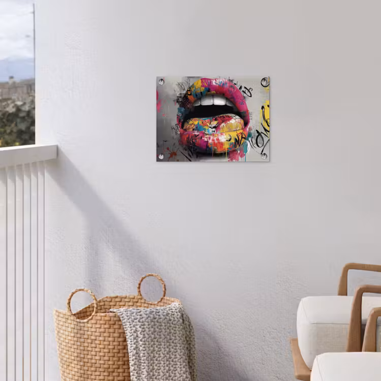 Lippen - Graffiti - Expressief tuinposter los doek klein -sfeer8
