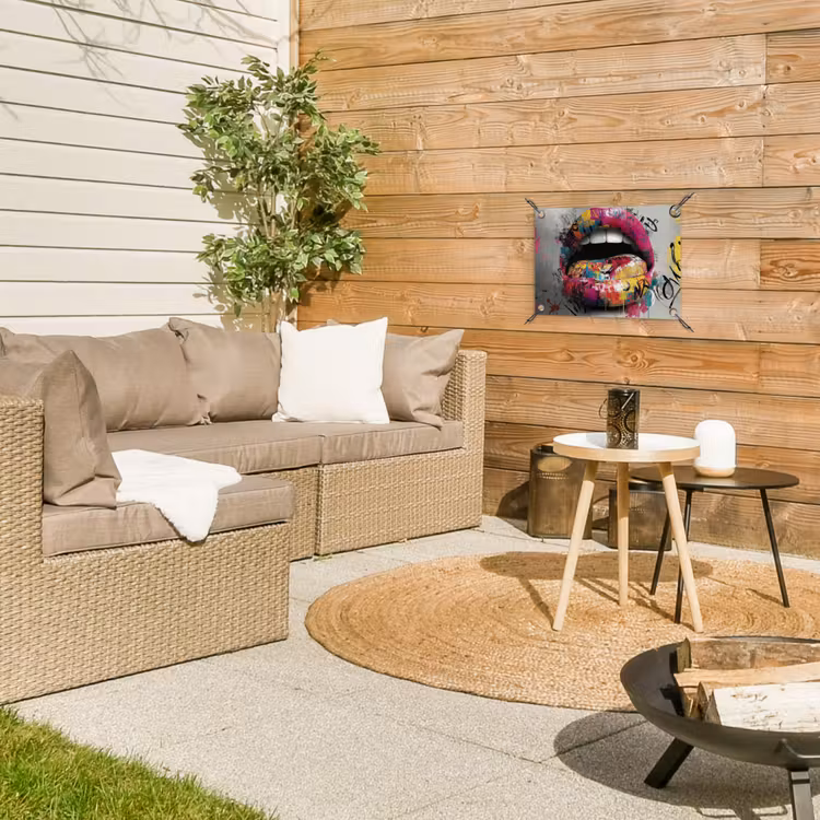 Lippen - Graffiti - Expressief tuinposter los doek klein -sfeer4