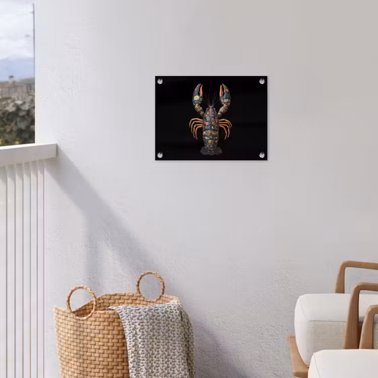 Kreeft - Zwart - Bloemenpatroon - Artistiek tuinposter los doek klein -sfeer8