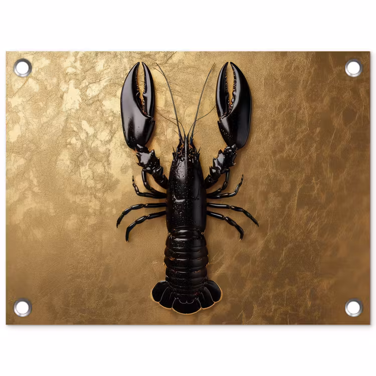 Kreeft - Zwart - Goud - Luxe tuinposter los doek klein -3d