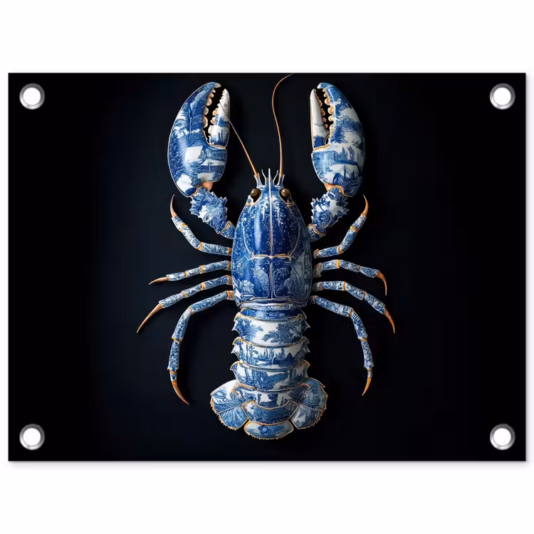 Kreeft - Delftsblauw - Schild - Stoer tuinposter los doek klein -3d