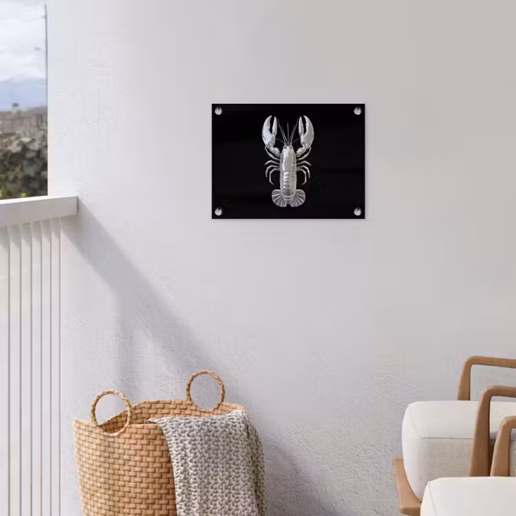 Kreeft - Zilver - Metallic - Luxe tuinposter los doek klein -sfeer8
