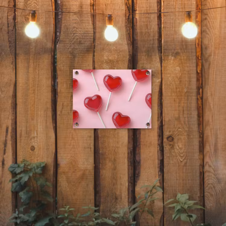 Lollies - Hartjes - Roze tuinposter los doek klein -sfeer1
