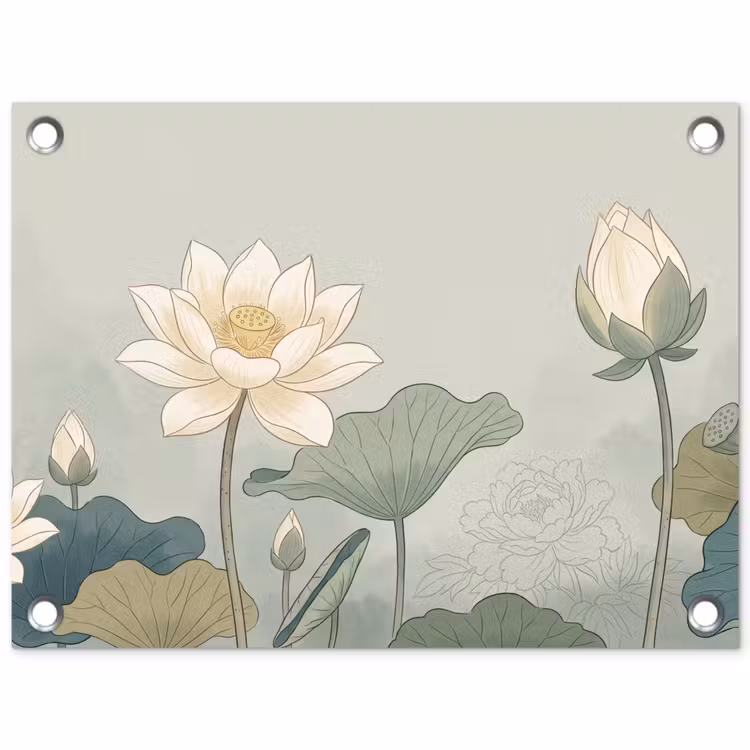 Lotus - Bloemen - Groen tuinposter los doek klein -3d