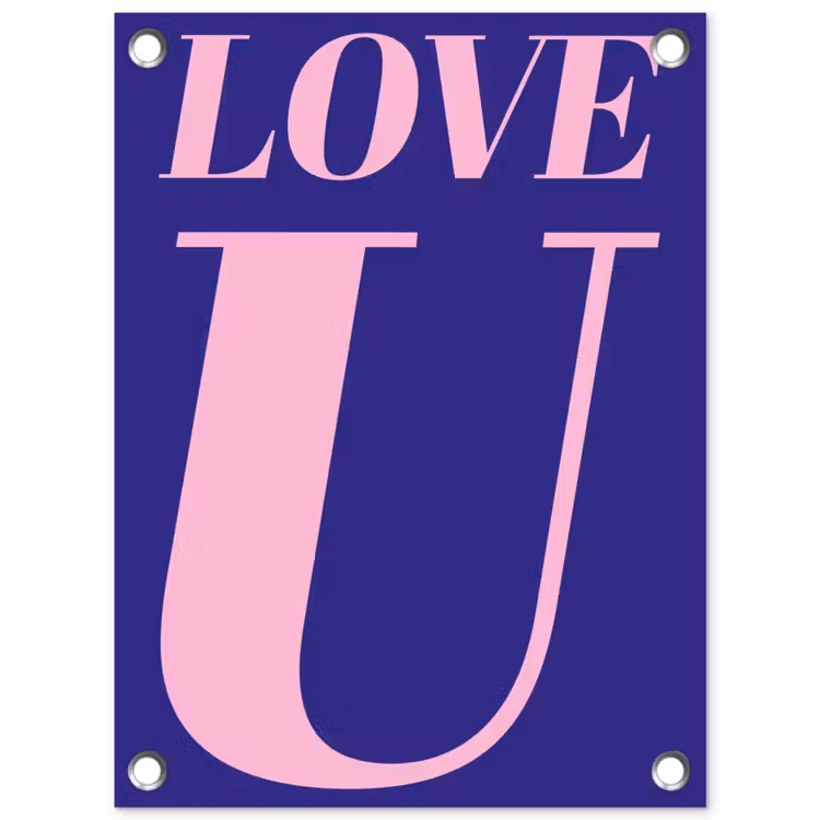 Love - Blauw - Valentijn tuinposter los doek klein -3d