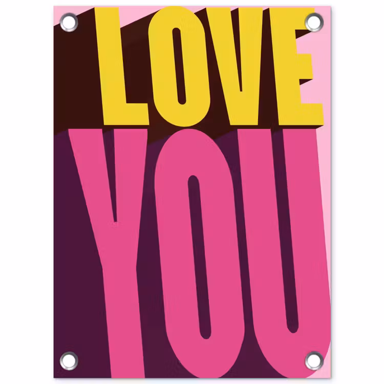 Love - Tekst - Roze - Valentijn tuinposter los doek klein -3d