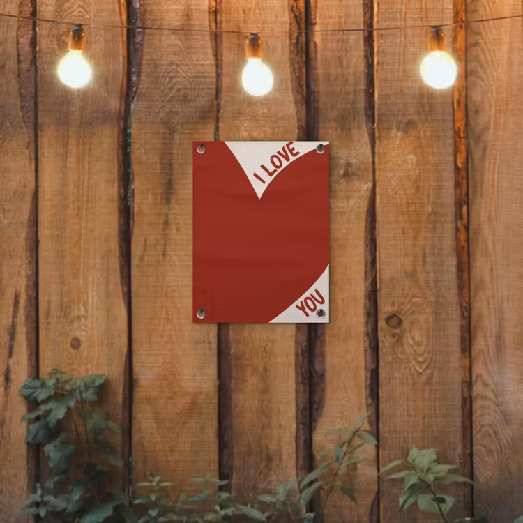 Loveyou - Rood - Hart tuinposter los doek klein -sfeer1