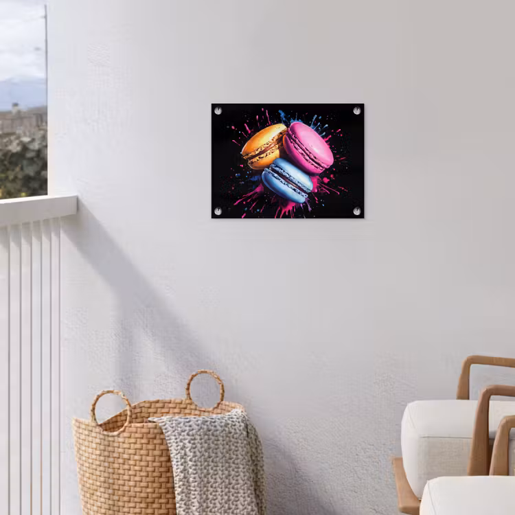 Macarons - Dessert - Graffiti - Kleurrijk - Roze - Blauw - Geel tuinposter los doek klein -sfeer8