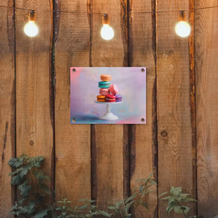 Macarons - Schaal - Pastel - Kleurrijk tuinposter los doek klein -sfeer1