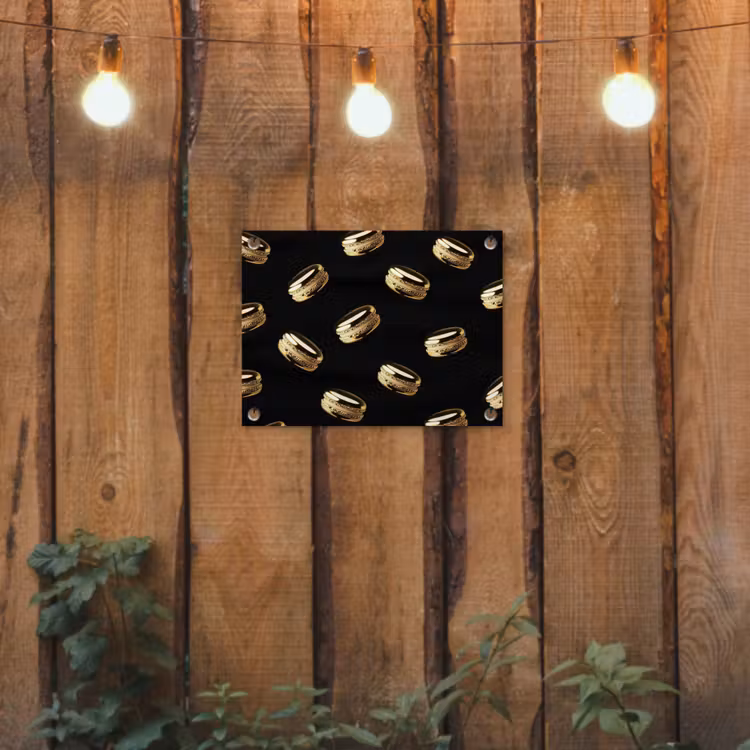 Macarons - Patroon - Goud - Zwart tuinposter los doek klein -sfeer1