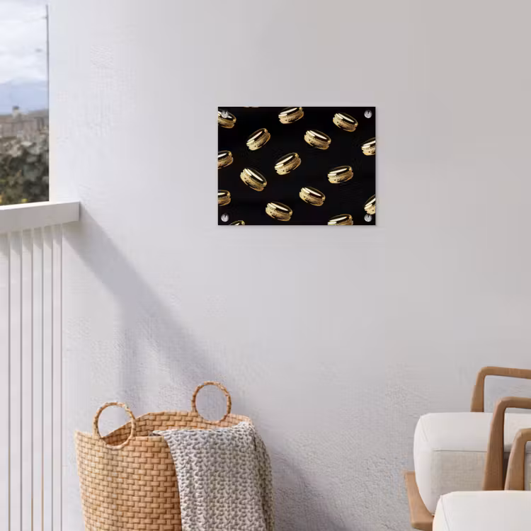 Macarons - Patroon - Goud - Zwart tuinposter los doek klein -sfeer8