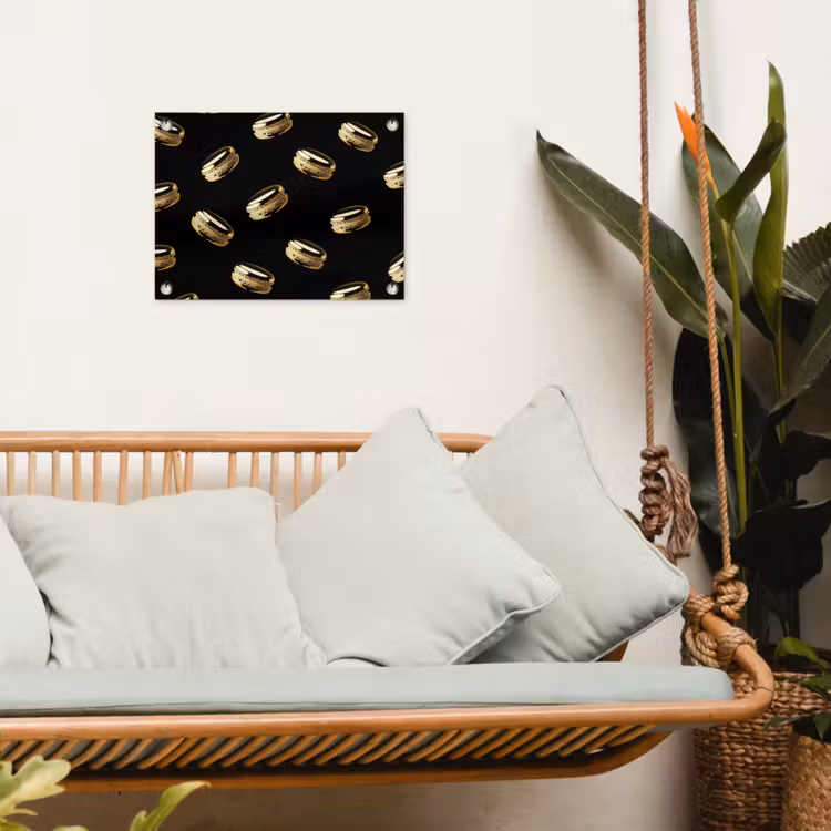 Macarons - Patroon - Goud - Zwart tuinposter los doek klein -sfeer7