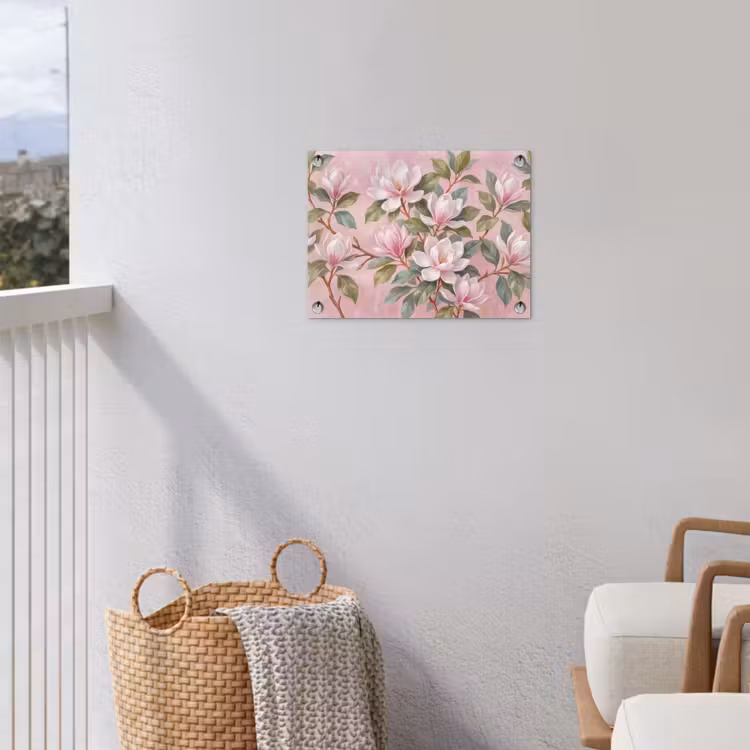 Magnolia's - Patroon - Roze tuinposter los doek klein -sfeer8