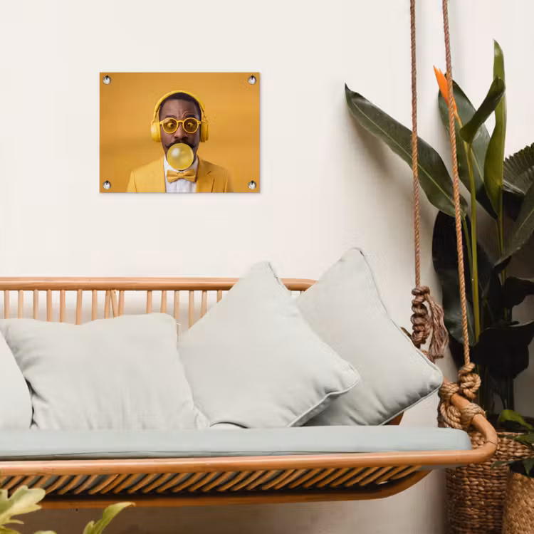 Man - Bubblegum - Portret - Geel - Modern tuinposter los doek klein -sfeer7