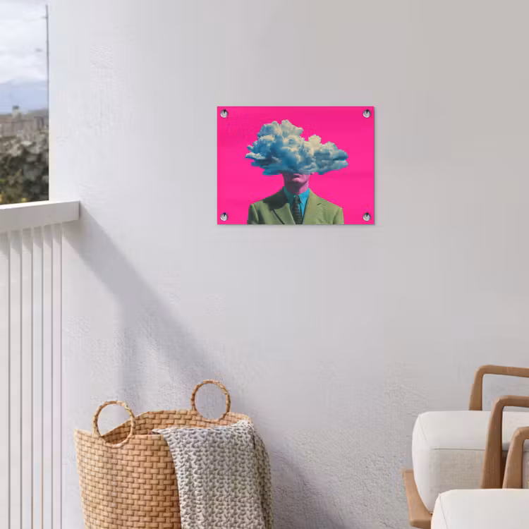 Man - Pak - Wolk - Roze tuinposter los doek klein -sfeer8