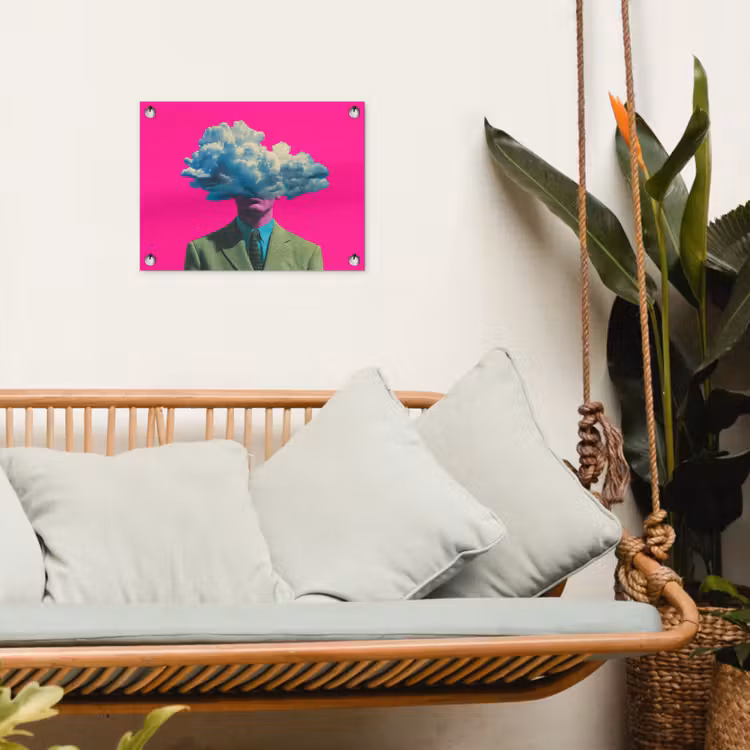 Man - Pak - Wolk - Roze tuinposter los doek klein -sfeer7