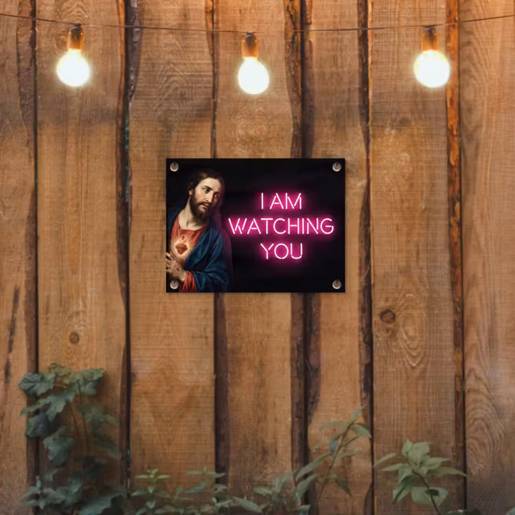 Man - Tekst - Neon tuinposter los doek klein -sfeer1
