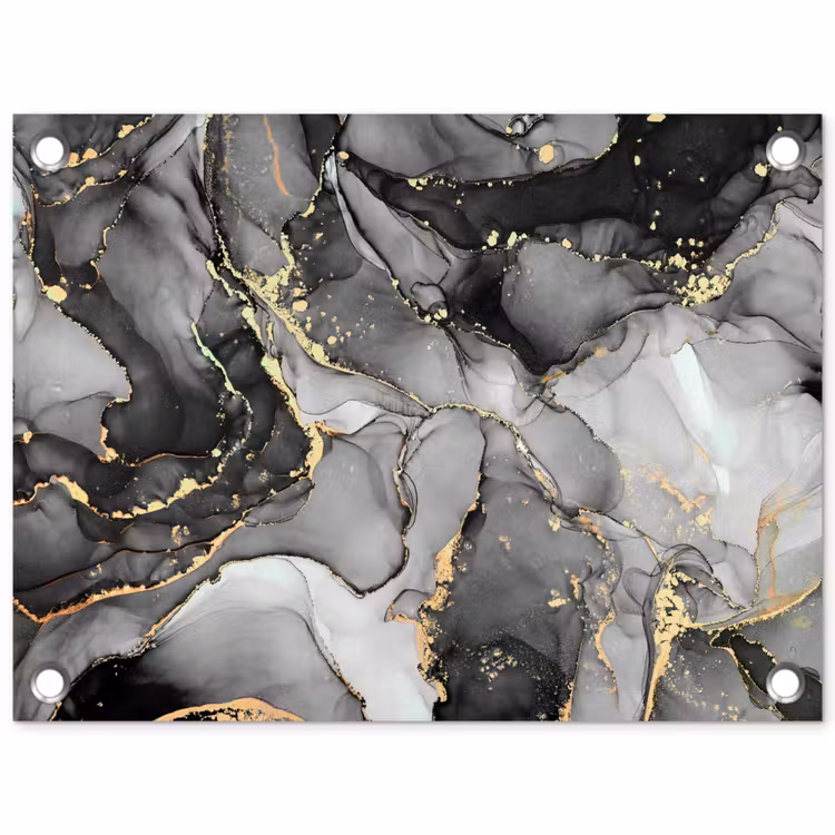 Marmer - Zwart - Goud - Grijs tuinposter los doek klein -3d