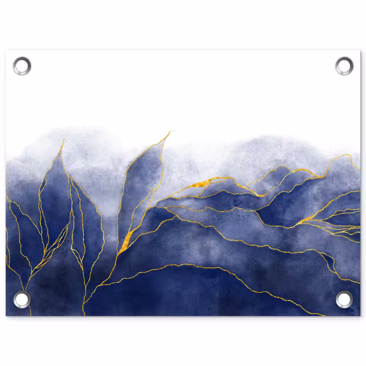 Marmer - Blauw - Marmerlook - Goud - Textuur tuinposter los doek klein -3d